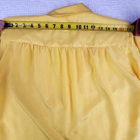 Vintage Lilly Ann Yellow Button Down Satin Blouse Size Medium - Picture 11 of 15